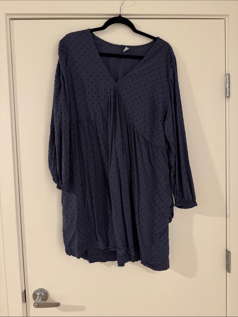 Old Navy Navy Blue Textured V-Neck Long Sleeve Dress